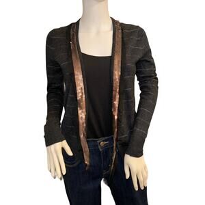 Loft Dark Grey Striped Wool Blend Cardigan Extra Small
